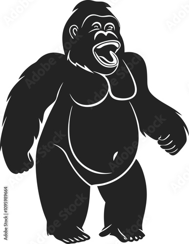 Gorilla with laughing out loud face, simple lines, a stencil clipart featuring the silhouette of Gorilla.