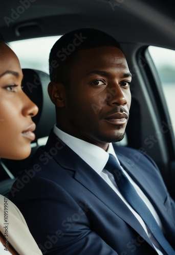 Close upbusiness colleagues sitting in the car black businessman portrait Ultra realistic Photorealistic hyperdetailed photography soft light head and shoulders portrait cover photo