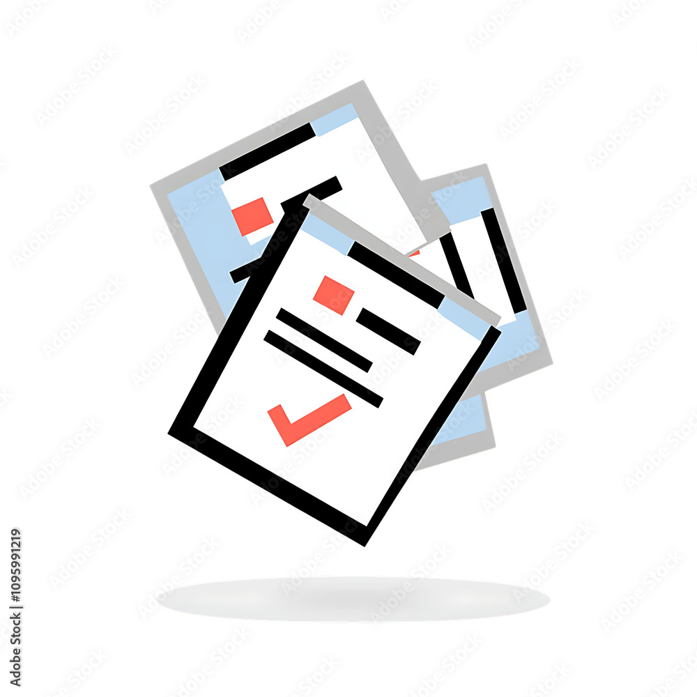 Floating Documents with Checkmarks and Red Indicators Floating Documents with Checkmarks and Red Indicators