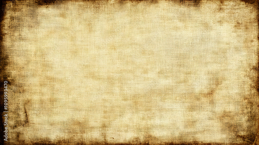 Fototapeta premium Aged Canvas Texture: A Distressed, Beige Fabric Background with a Woven Pattern and Burned Edges, Ideal for Vintage Designs.