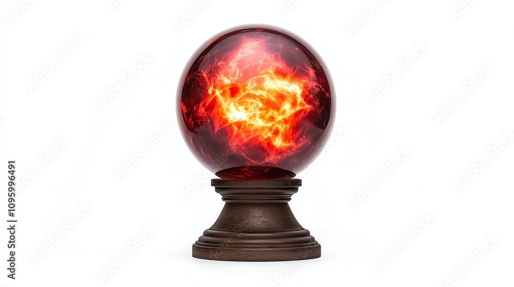 A mystical crystal ball radiating fiery energy, evoking enchantment and fantasy. A mystical crystal ball radiating fiery energy, evoking enchantment and fantasy.