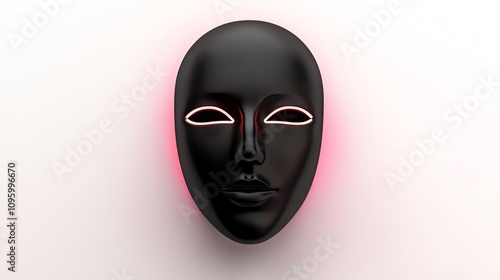 A black mask with luminous eyes, symbolizing identity and expression in art.