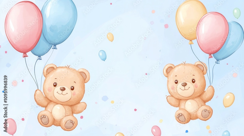 Adorable Teddy Bears with Balloons Adorable Teddy Bears with Balloons