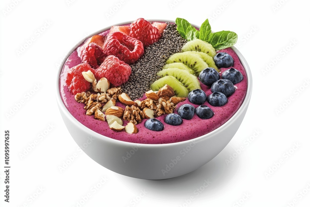 Fruit smoothie bowl, berries, kiwi, nuts, seeds. Fruit smoothie bowl, berries, kiwi, nuts, seeds.
