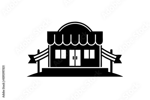 shop silhouette vector art illustration.