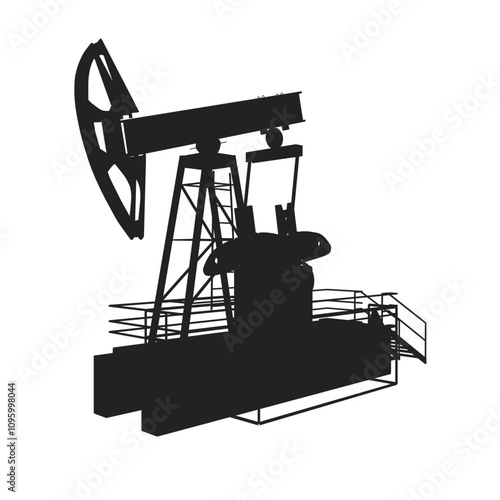 Oil pump icon silhouette. Oil pump symbol. Vector illustration. Silhouette Oil pump jack black icon isolated on white background. Side view