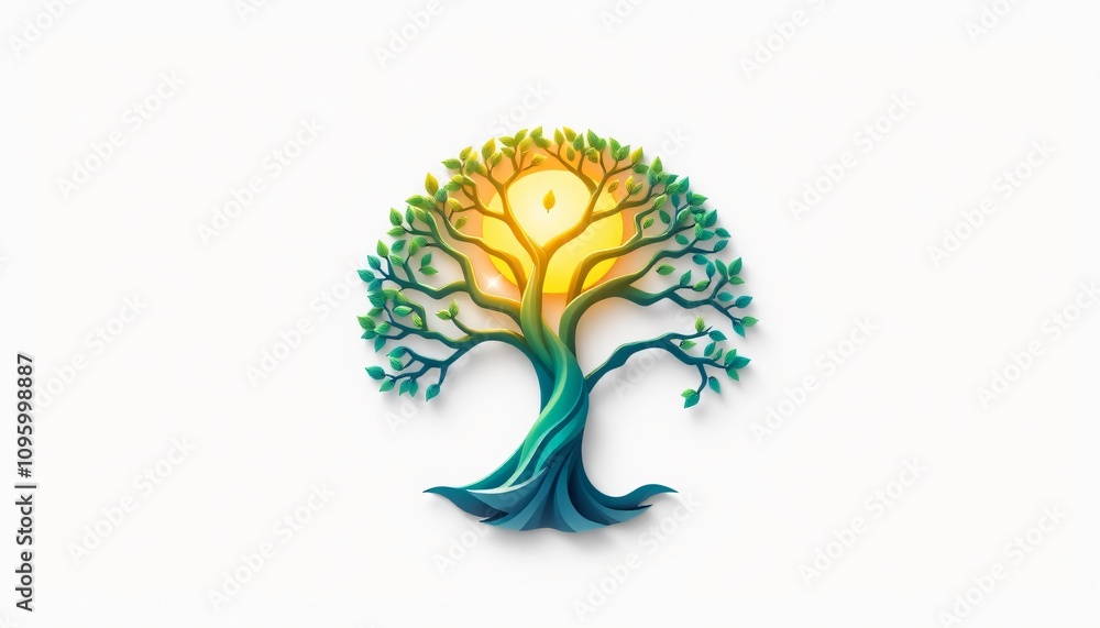 Obraz premium A tree with a sun shining on it.