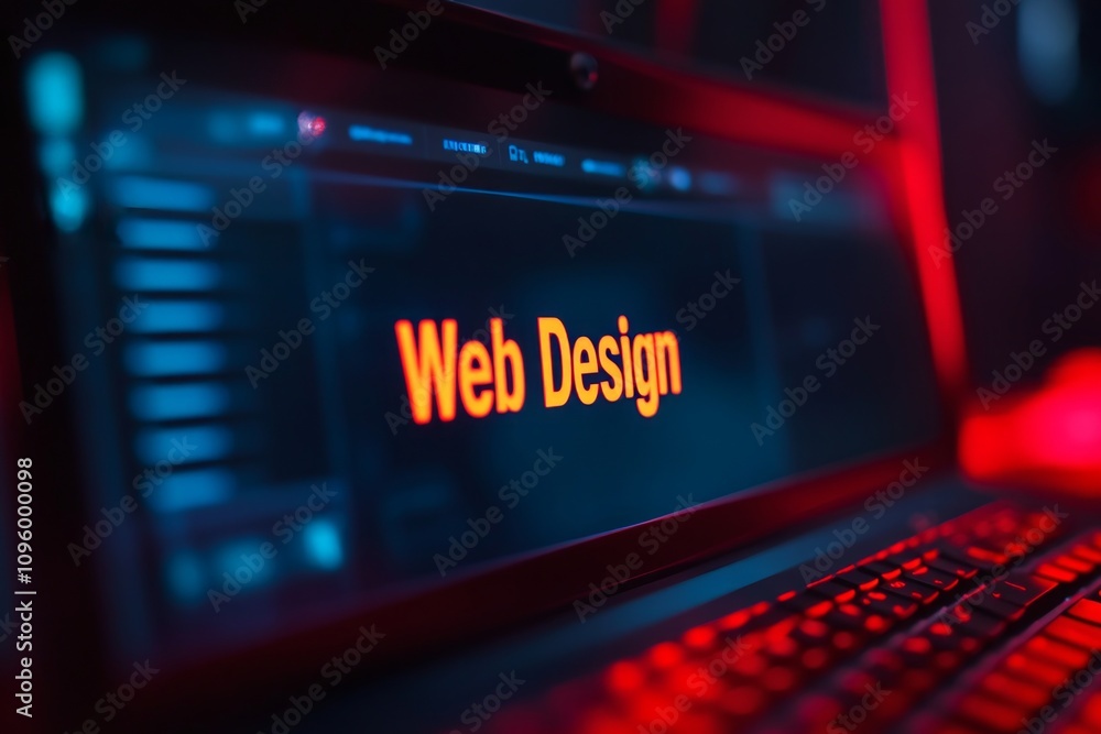 Vibrant Web Design on Laptop Screen at Night Vibrant Web Design on Laptop Screen at Night