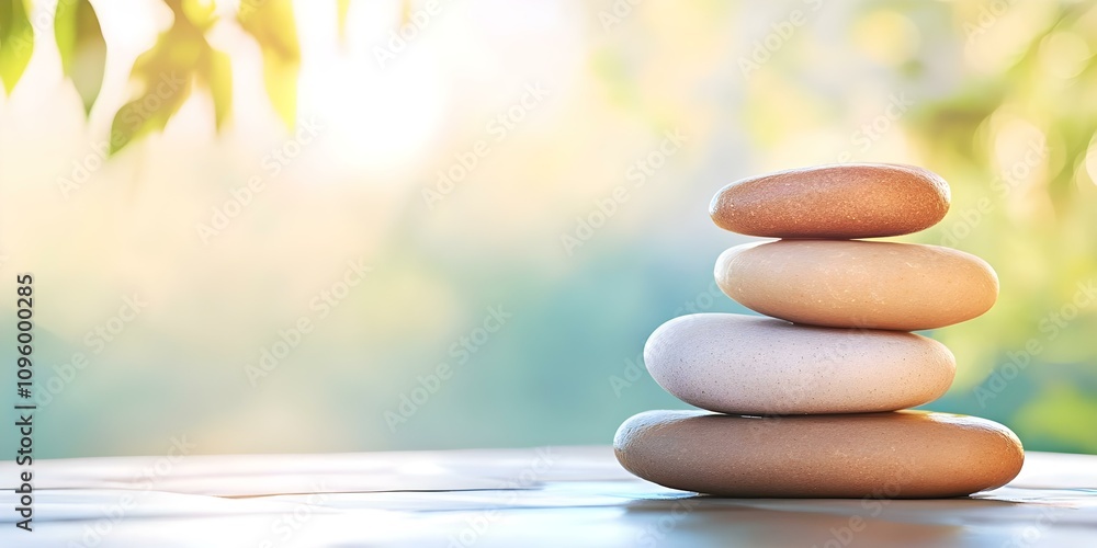 A stack of smooth, rounded stones in varying shades of brown and gray, set against a softly blurred background. Concept Stacked Stones, Natural Textures, Earthy Colors, Soft Background A stack of smooth, rounded stones in varying shades of brown and gray, set against a softly blurred background. Concept Stacked Stones, Natural Textures, Earthy Colors, Soft Background