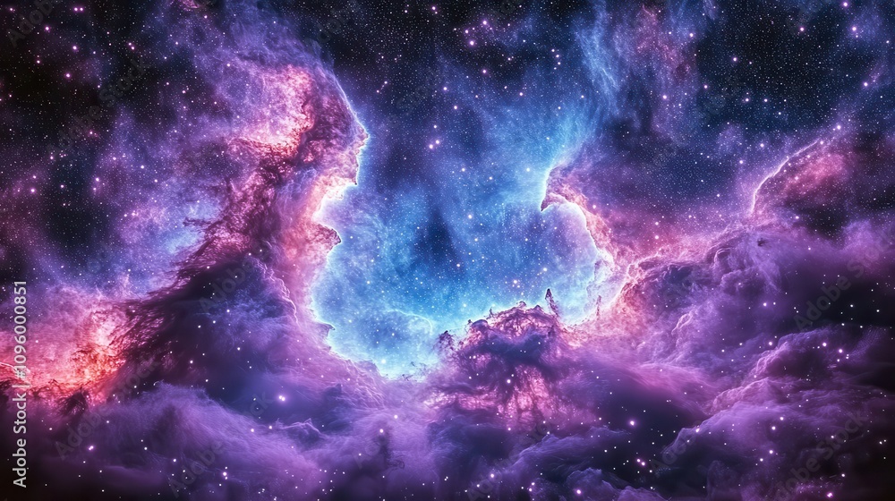 Cosmic Nebula: A vibrant, purple and blue interstellar cloud swirls with radiant stars, forming a breathtaking celestial scene. Cosmic Nebula: A vibrant, purple and blue interstellar cloud swirls with radiant stars, forming a breathtaking celestial scene.