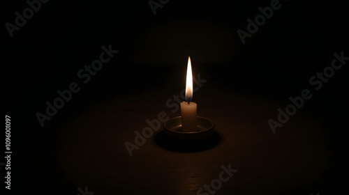 Candle lighting, tranquil mood, solitary candle flame in dark surroundings