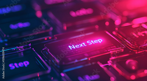 Wallpaper Mural A close-up of a keyboard highlighting the "Next Step" key, illuminated in vibrant colors, reflecting themes of technology and digital progress. Torontodigital.ca