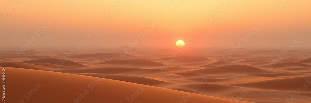 A sweeping vista of endless dunes in the desert at dawn, desert horizon, sandy dunes A sweeping vista of endless dunes in the desert at dawn, desert horizon, sandy dunes