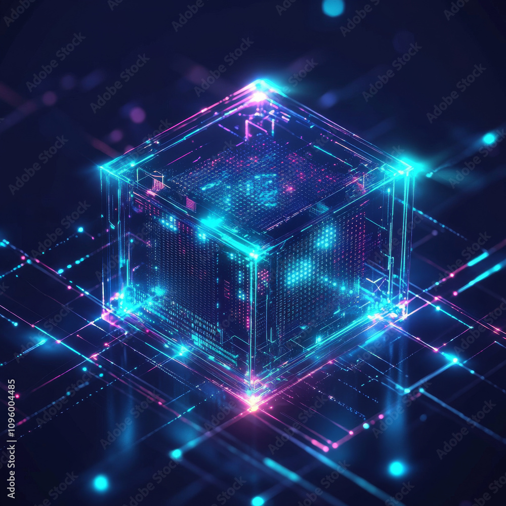 This concept visualizes a high-tech, futuristic environment featuring a glowing HUD energy box at the center. The design incorporates smart code elements and large amounts of big data, conveyed throug This concept visualizes a high-tech, futuristic environment featuring a glowing HUD energy box at the center. The design incorporates smart code elements and large amounts of big data, conveyed throug