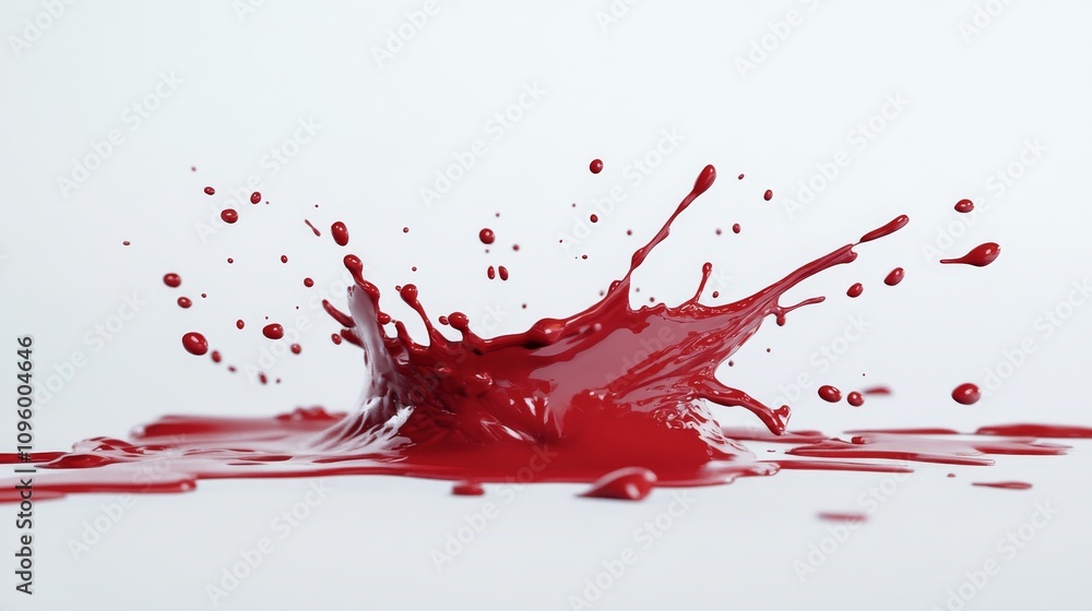 Red wine splash isolated on a white background, flat lay. High-resolution photography, realistic and natural look. A dynamic splashing red liquid captured in mid-air, creating an abstract shape with d Red wine splash isolated on a white background, flat lay. High-resolution photography, realistic and natural look. A dynamic splashing red liquid captured in mid-air, creating an abstract shape with d