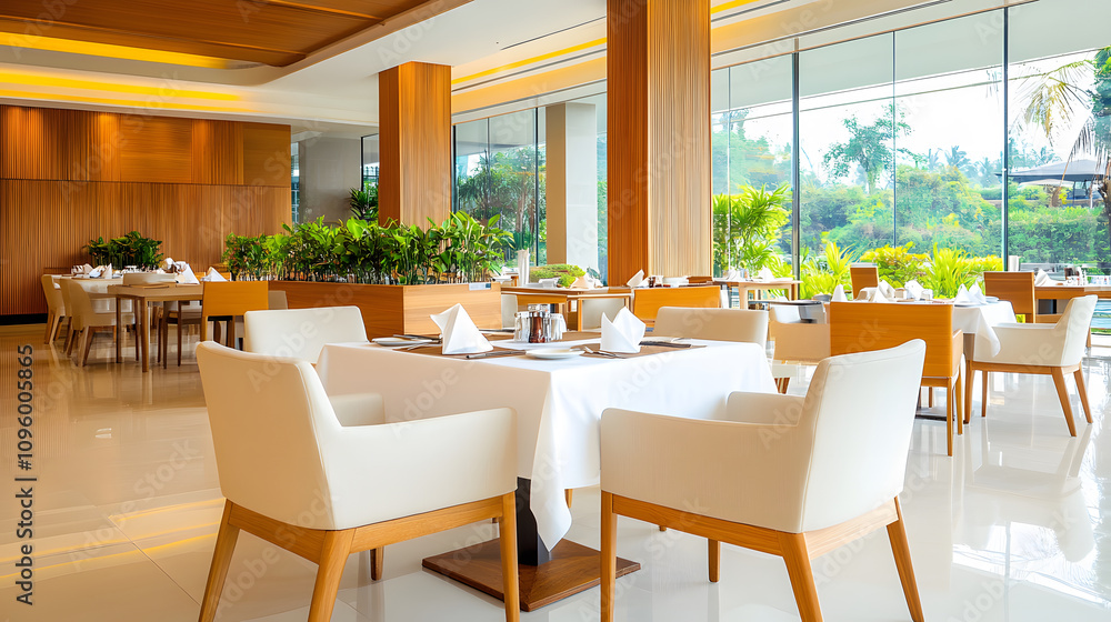 Fototapeta premium Elegant dining experience modern restaurant interior design indoor contemporary style
