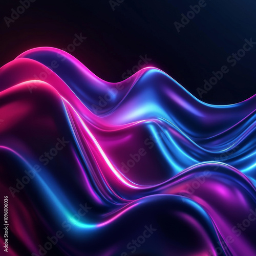 Wallpaper Mural A shiny abstract 3D shapes composition set in a future dusk theme, with a soft gradient that transitions seamlessly across the scene. The design features modern holographic iridescent neon elements, c Torontodigital.ca