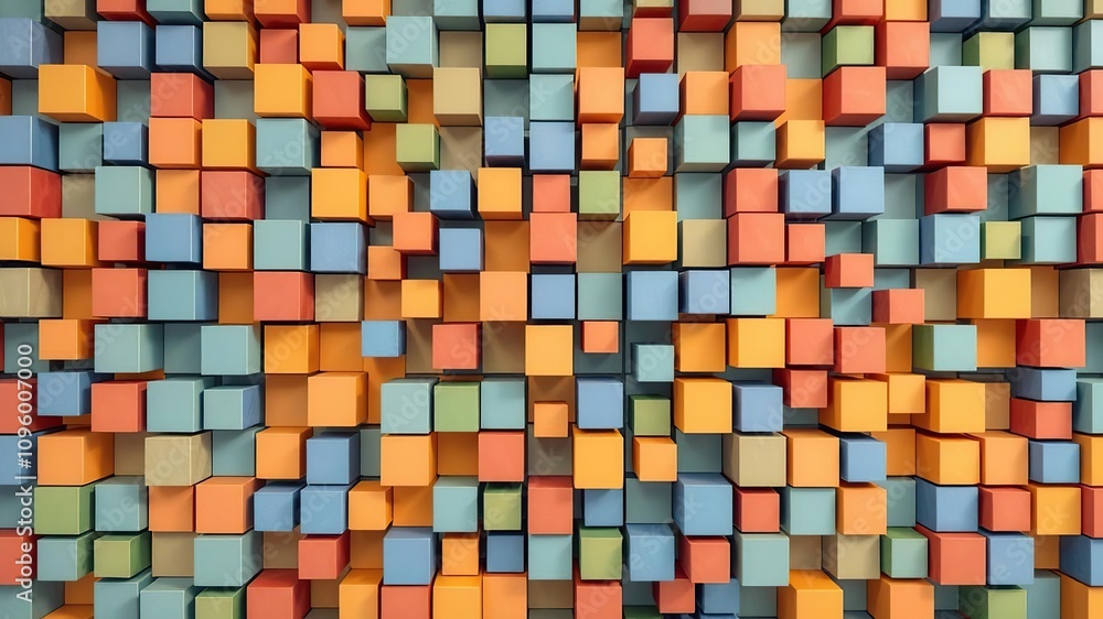 Background made up of small colored cubes with varying sizes and shapes, small cubes, varied size and shape Background made up of small colored cubes with varying sizes and shapes, small cubes, varied size and shape