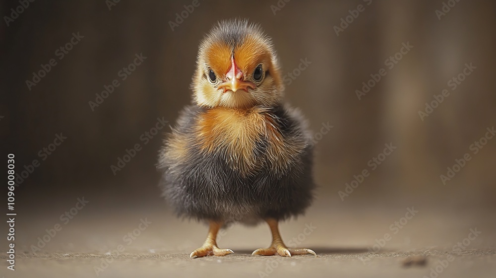 Fluffy chick standing, looking directly at camera. Fluffy chick standing, looking directly at camera.