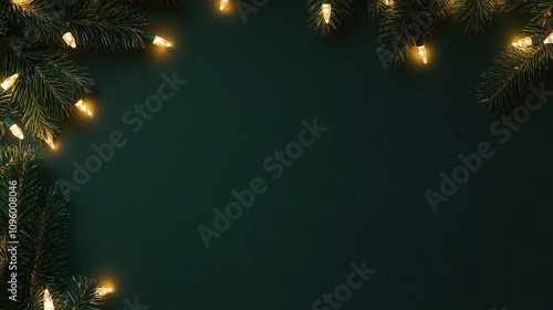 Elegant Dark Green Christmas Background with Ornaments and Soft Lights.