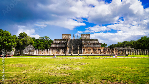  Magnificent Temple of the Warriors,eastern complex,dedicated to the god Tlalchitonatiuh with a stone idol of the Mayan god of rain,Chaac Mool at Chichen Itza,built in 10th cent AD,Yucatan,Mexico  photo