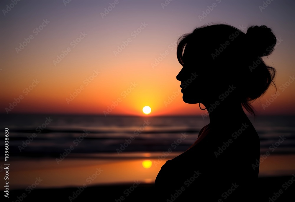 Serene Beach Sunset with Silhouette Contemplation - Peaceful Evening at the Seaside Serene Beach Sunset with Silhouette Contemplation - Peaceful Evening at the Seaside