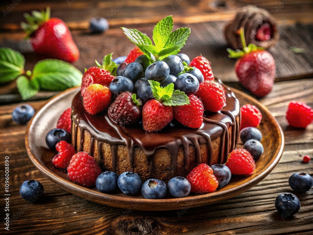 Indulgent Chocolate Dessert with Fresh Berries on Elegant Plate – A Luxurious Treat for Sweet Lovers Indulgent Chocolate Dessert with Fresh Berries on Elegant Plate – A Luxurious Treat for Sweet Lovers
