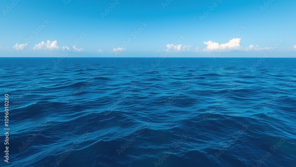 Fototapeta premium Serene seascape with smooth gradient of blue ocean waves under clear sky, seascape, nature, ocean, smooth, blue