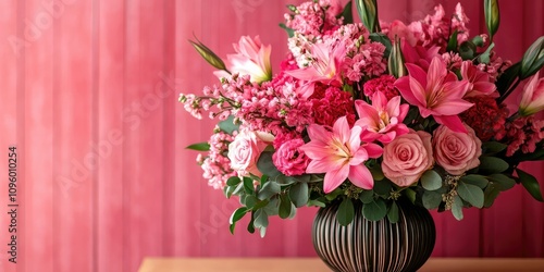 A beautiful pink flower arrangement created with love, perfect for celebrating Mother s Day. This stunning pink flower arrangement brings joy and appreciation for all mothers. photo