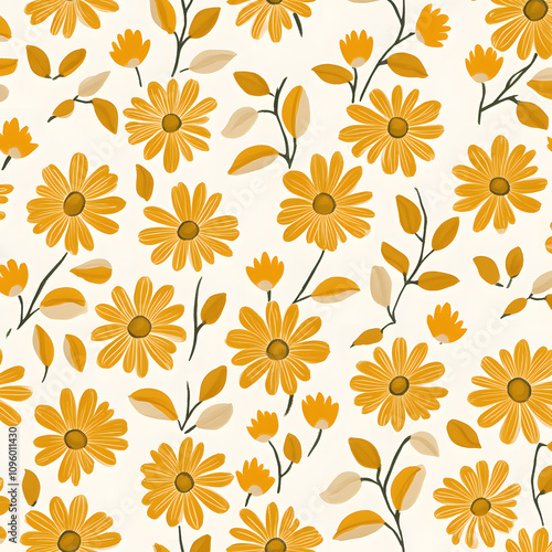 Wallpaper Mural modern 2D doodle cartoon flower concept with open space for text, featuring whimsical floral and leafy elements on crisp white backgrounds. Torontodigital.ca