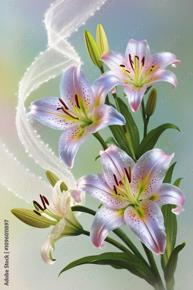 Fototapeta premium beautiful light spectrum lily flowers, flower pattern, lily flower background, created by Generative AI