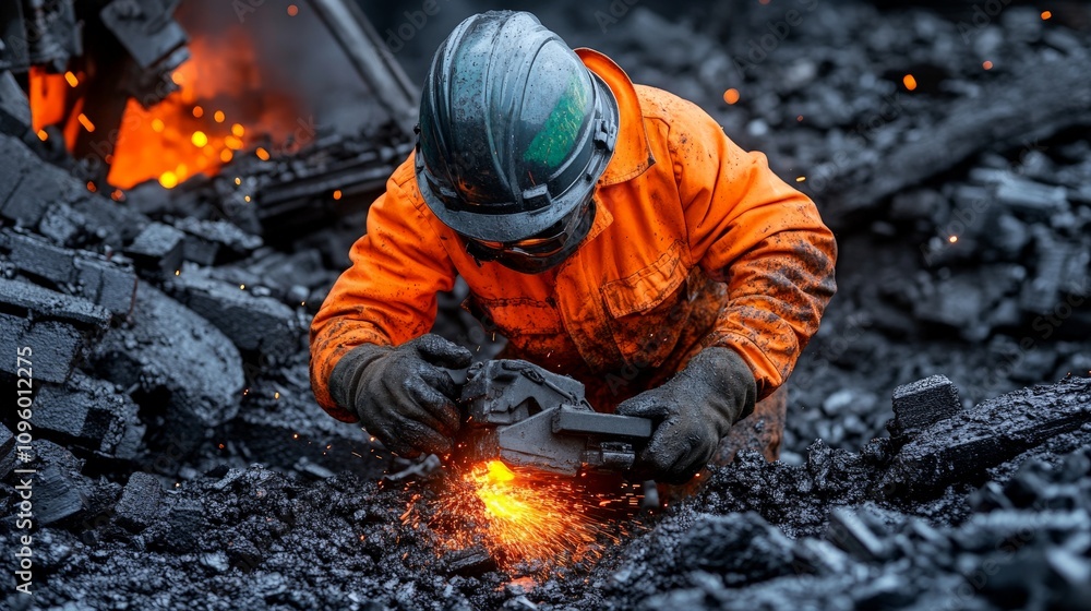 Forge Master: A lone worker in a fiery industrial setting, expertly manipulating molten metal with precision and skill. The intense heat and sparks illuminate his face. Forge Master: A lone worker in a fiery industrial setting, expertly manipulating molten metal with precision and skill. The intense heat and sparks illuminate his face.