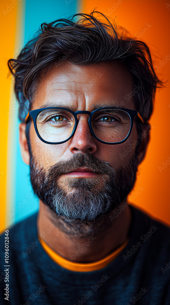 A Bearded Elderly Gentleman Against a Vibrant Artistic Backdrop. A Bearded Elderly Gentleman Against a Vibrant Artistic Backdrop.
