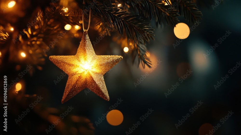 Golden star shining brightly on a festive night Golden star shining brightly on a festive night