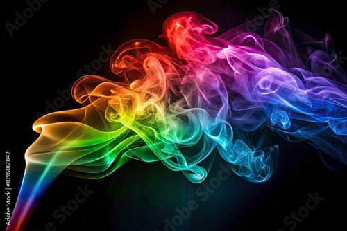 Mesmerizing Neon Smoke Trails in Vibrant Rainbow Hues on Dark Background - Stunning Minimalist Photography of Colorful Smoke Patterns