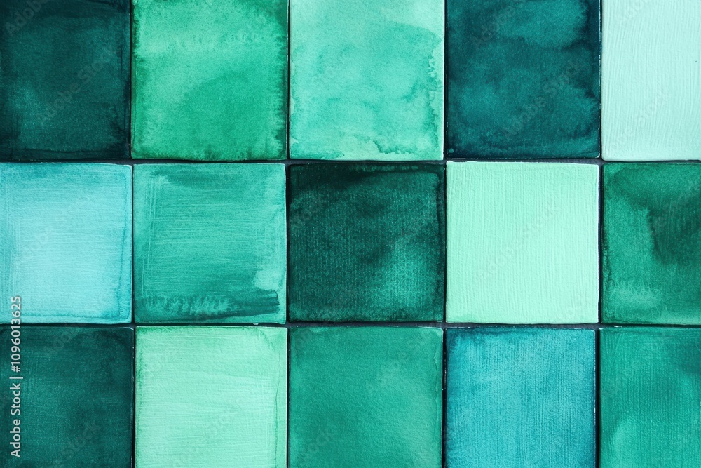 Fototapeta premium Abstract Green Watercolor Tiles Texture Background Design Art