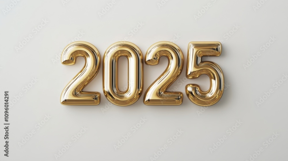 Golden 3D 2025 numbers presented on a crisp white backdrop for a clean design Golden 3D 2025 numbers presented on a crisp white backdrop for a clean design