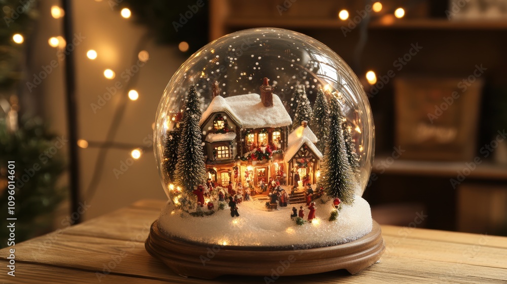 Beautifully detailed snow globe with a Christmas village scene inside Beautifully detailed snow globe with a Christmas village scene inside