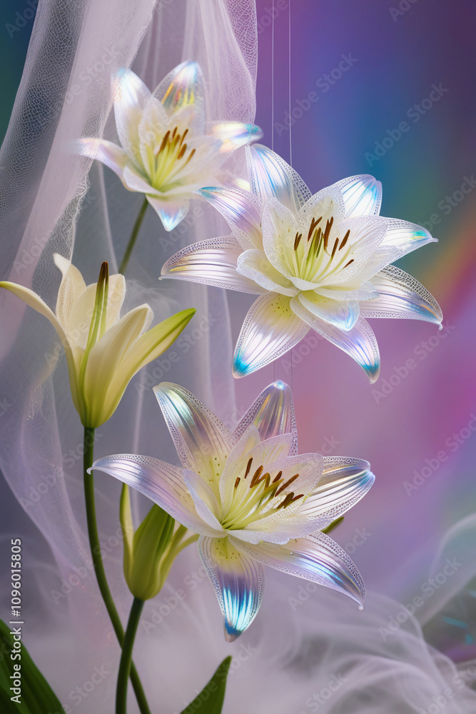 Fototapeta premium beautiful light spectrum lily flowers, flower pattern, lily flower background, created by Generative AI