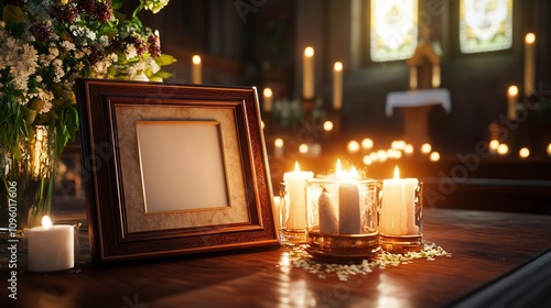  Photo Frame, Cremation Urn, and Candles in Church 8K Realistic