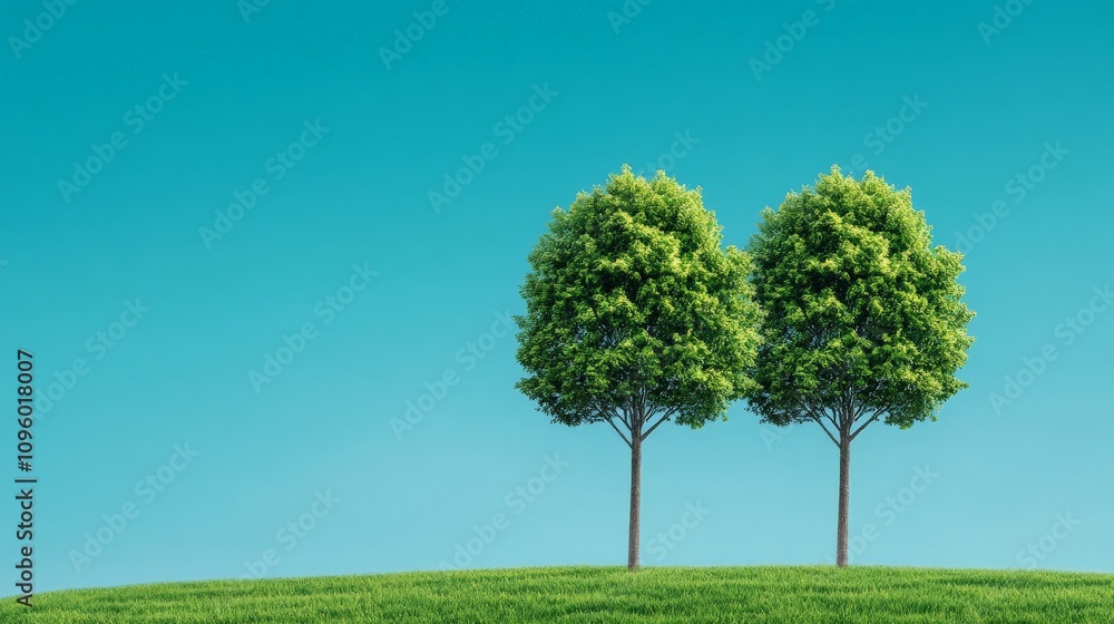 Serene Twin Trees on a Gentle Hill Serene Twin Trees on a Gentle Hill