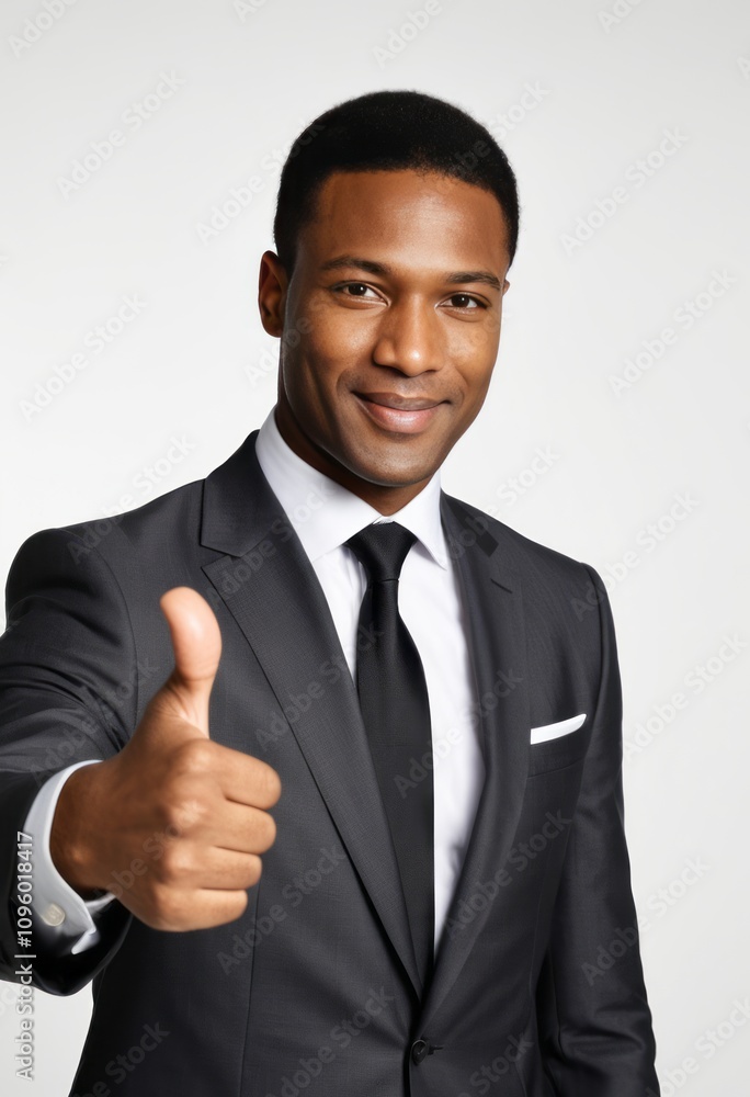 Professional headshot, African American man, business suit, black tie, white shirt, confident smile, thumbs up gesture, positive attitude, studio lighting, clean background, corporate portrait, approa Professional headshot, African American man, business suit, black tie, white shirt, confident smile, thumbs up gesture, positive attitude, studio lighting, clean background, corporate portrait, approa