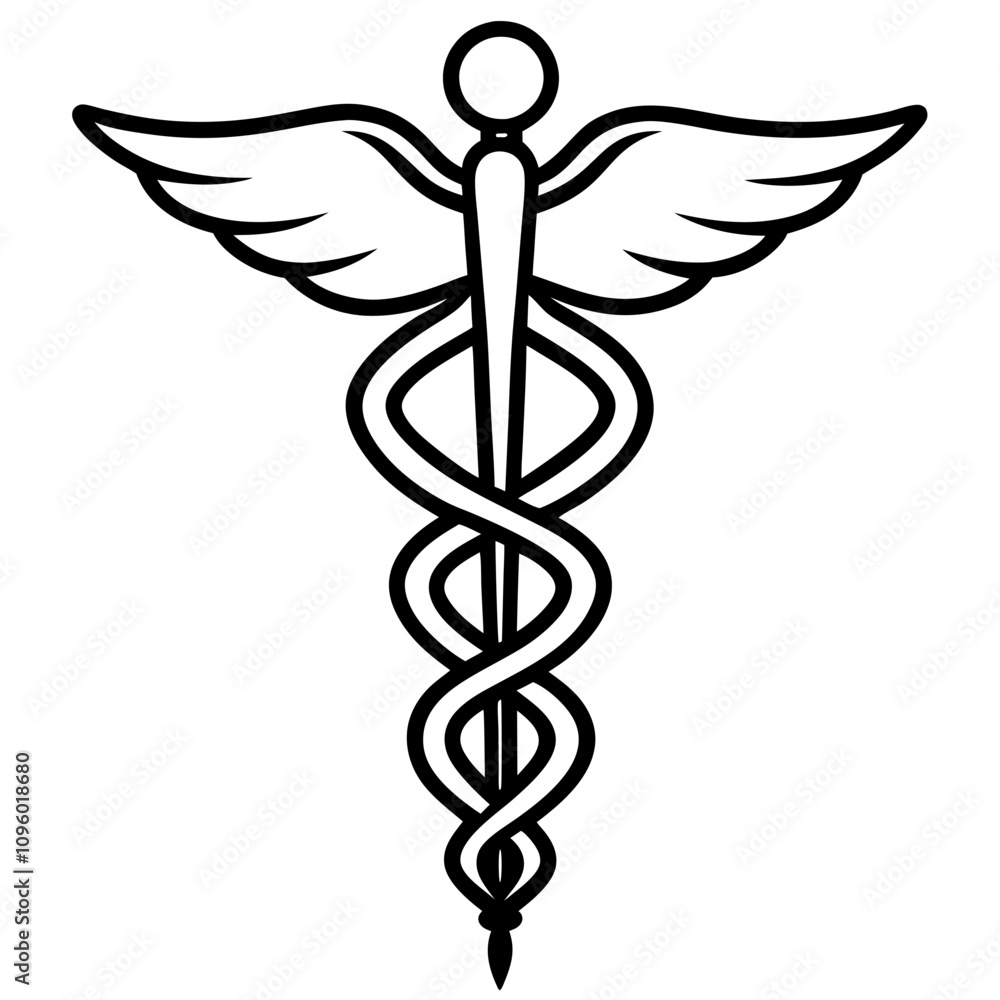 caduceus medical symbol line art vector silhouette illustration,transparent background