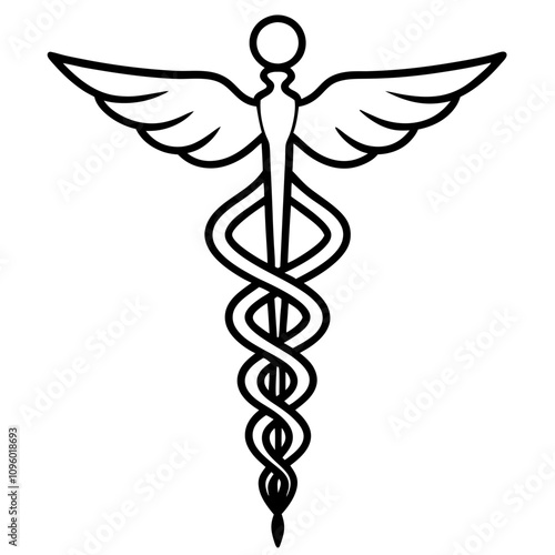 caduceus medical symbol line art vector silhouette illustration,transparent background