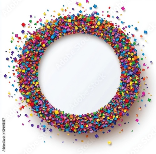 Colorful Geometric Shapes Create Vibrant Circular Frame with Blank Center Ideal for Creative Designs, Invitations, Ads, or Social Media Posts, Perfect for Celebrations and Events