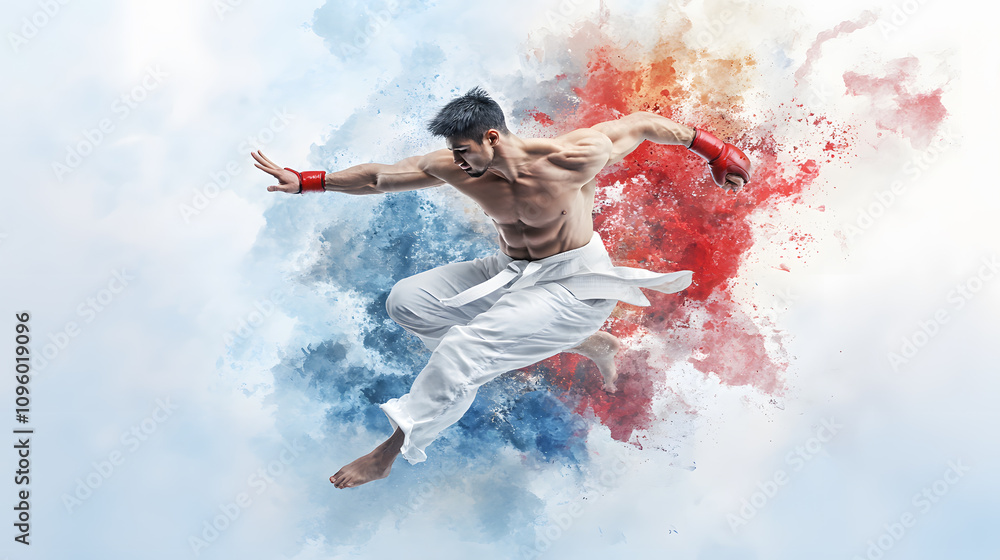 Naklejka premium Dynamic Fusion of Muay Thai and thai boxing Art Styles: A Collection of Playful Doodles, Bold Pop Art, and Cultural for Posters, Tags, and Banners with Text Space Integration