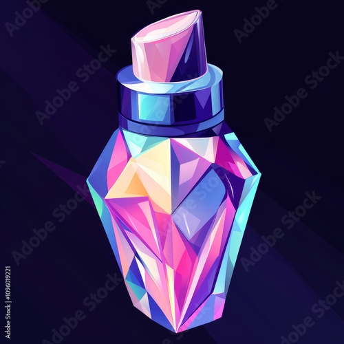 A low-poly modern representation of nail polish care technology, showcasing an innovative spa salon manicure with a fingertip strengthener formula. The design features a nail protection shield, emphas photo