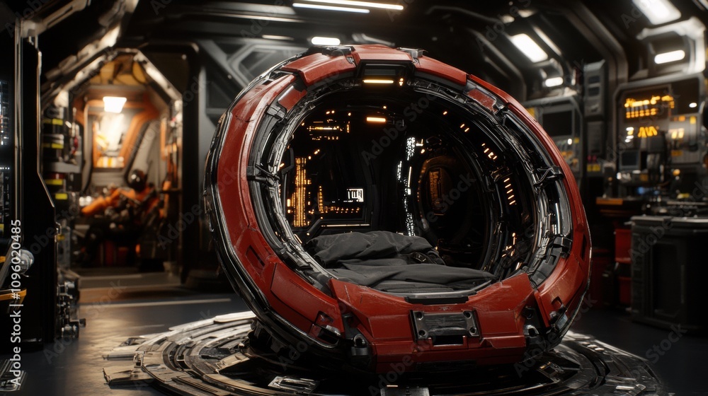 Futuristic Medical Pod in a High-Tech Space Interior with Advanced Technology and Sleek Design, Ideal for Science Fiction Settings and Concept Art Futuristic Medical Pod in a High-Tech Space Interior with Advanced Technology and Sleek Design, Ideal for Science Fiction Settings and Concept Art