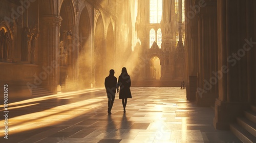  Romantic Couple Exploring the Majestic Interior of a Famous Landmark