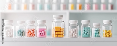 Homeopathy and herbal capsules in a minimalistic medicine cabinet, 3D illustration